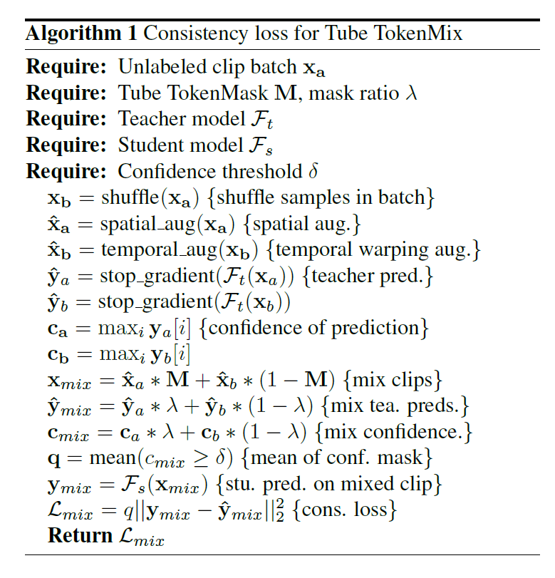 Consistency loss for Tube TokenMix